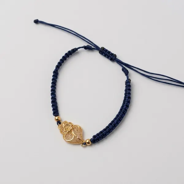 Pulseira Coração Cordão Azul