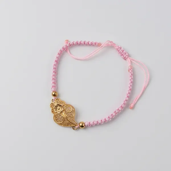 Pulseira Coração Cordão Rosa