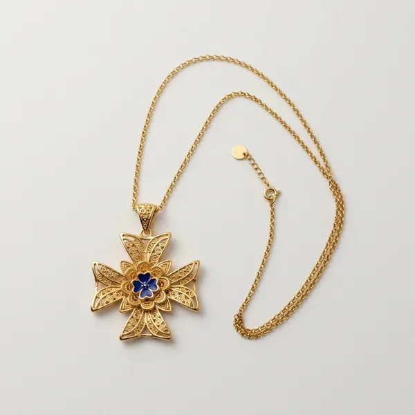 Colar Cruz de Malta Azul