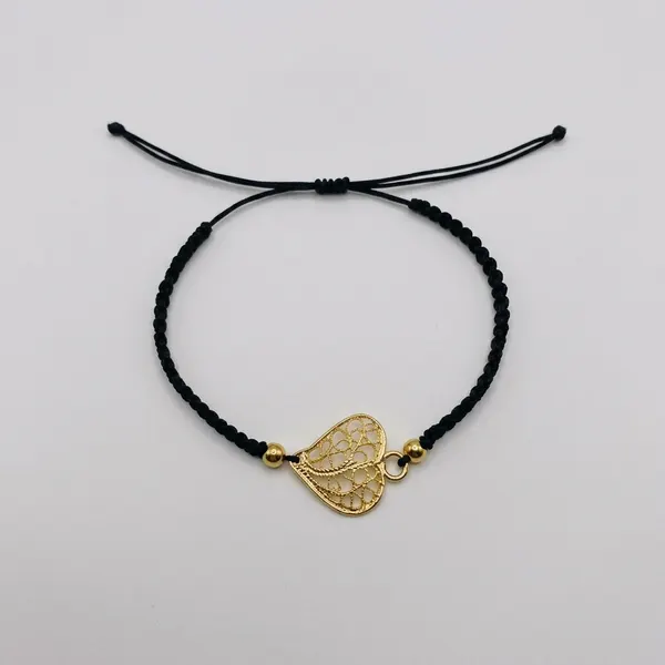 Pulseira Coração Cordão Preto